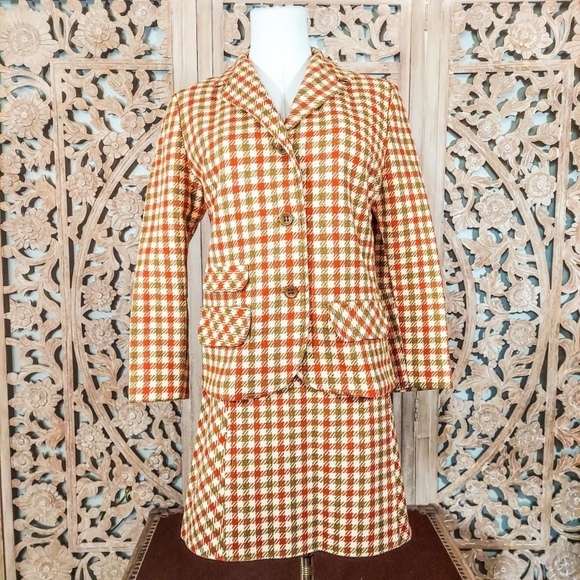 Vintage 1960s Plaid Two Piece Skirt Suit | Tartan Academia Co-ord Matching Set - Picture 2 of 7